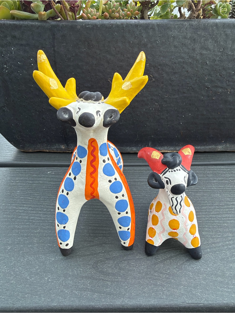 Vintage Russian Dymkovo Folk Art Reindeer & Goat Whistle Figurines Set - Picture 9 of 13